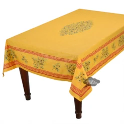60x78" Rectangular Clos Des Oliviers Yellow Acrylic-Coated Cotton Tablecloth By L'Ensoleillade