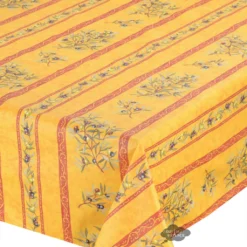 59" Square Clos Des Oliviers Yellow Acrylic-Coated Cotton Tablecloth By L'Ensoleillade Table Linens