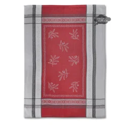 Olivia Gray & Red Cotton Jacquard Dish Towel By Tissus Toselli Kitchen