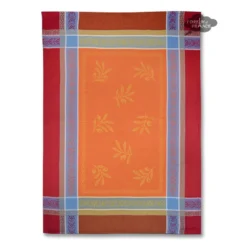 Olivia Red & Orange Cotton Jacquard Dish Towel By Tissus Toselli Kitchen