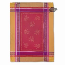 Olivia Yellow & Red Cotton Jacquard Dish Towel By Tissus Toselli