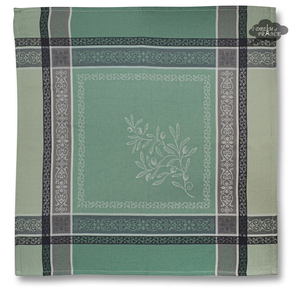 Table Linens Olivia Green French Cotton Jacquard Napkin By Tissus Toselli