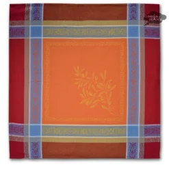 Table Linens Olivia Red & Orange French Cotton Jacquard Napkin By Tissus Toselli