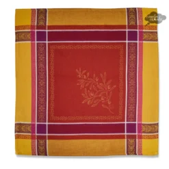 Table Linens Olivia Yellow & Red French Cotton Jacquard Napkin By Tissus Toselli