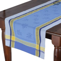 20x64" Olivia Blue & Yellow Jacquard Cotton Table Runner By Tissus Toselli Table Linens