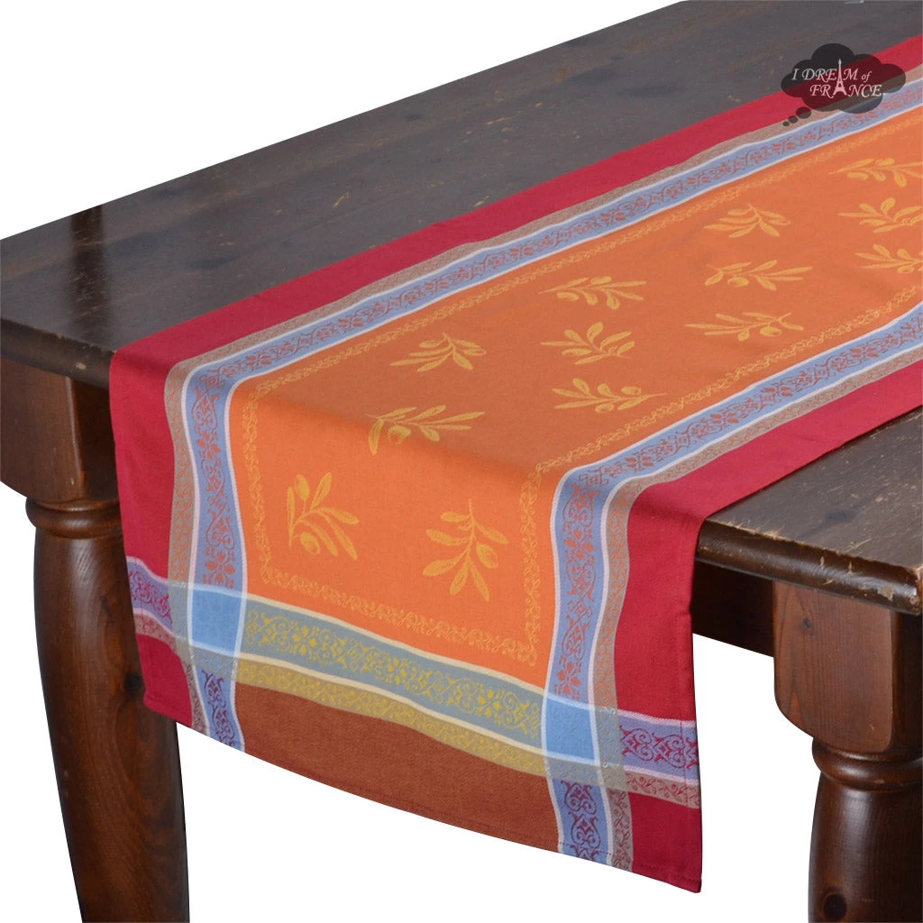 20x64" Olivia Red & Orange Jacquard Cotton Table Runner By Tissus Toselli Table Linens