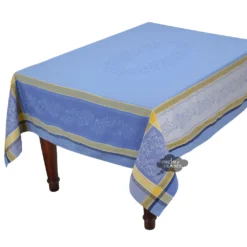 62x138" Rectangular Olivia Blue & Yellow Jacquard Tablecloth By Tissus Toselli