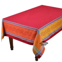 62x98" Rectangular Olivia Red & Orange French Jacquard Tablecloth By Tissus Toselli Table Linens