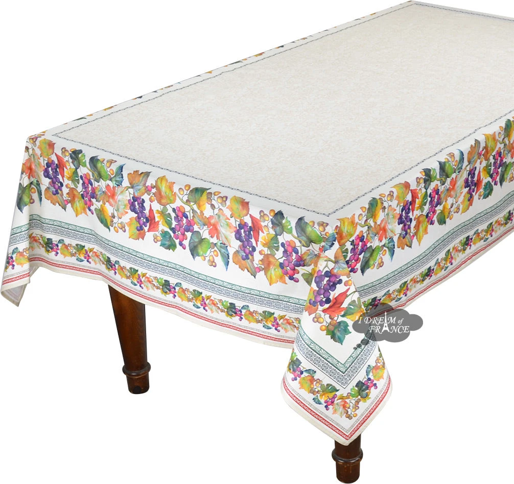Table Linens 60x78" Rectangular Grapes French Acrylic-Coated Cotton Tablecloth By Tissus Toselli