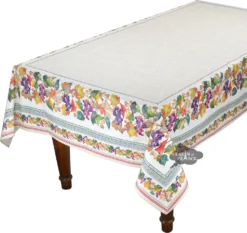 60x120" Rectangular Grapes French Acrylic-Coated Cotton Tablecloth By Tissus Toselli