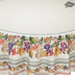 70" Round Grapes Acrylic-Coated Cotton Tablecloth By Tissus Toselli Table Linens