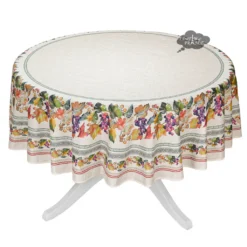 70" Round Grapes Acrylic-Coated Cotton Tablecloth By Tissus Toselli Table Linens