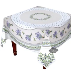 70" Square Lauris French Acrylic-Coated Cotton Tablecloth By Tissus Toselli