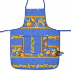 Lemons Blue Cotton Kitchen Apron By Tissus Toselli