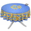 90" Round Lemons Blue Acrylic-Coated Cotton Tablecloth By Tissus Toselli