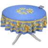 70" Round Lemons Blue Tablecloth By Tissus Toselli Table Linens