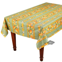 Table Linens 60x120" Rectangular Lemons Green Acrylic-Coated Cotton Tablecloth By Tissus Toselli