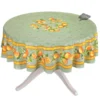 90" Round Lemons Green Acrylic-Coated Cotton Tablecloth By Tissus Toselli