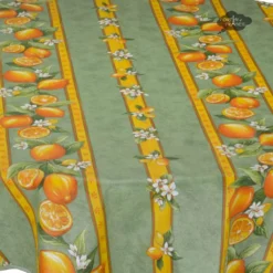 58" Round Lemons Green Tablecloth By Tissus Toselli