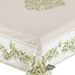 60x78" Rectangular Nyons Cream Acrylic Acrylic-Coated Cotton Tablecloth By Tissus Toselli Table Linens