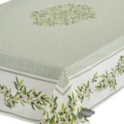 60x78" Rectangular Nyons Green Acrylic-Coated Cotton Tablecloth By Tissus Toselli Table Linens