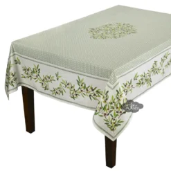 60x78" Rectangular Nyons Green Acrylic-Coated Cotton Tablecloth By Tissus Toselli Table Linens