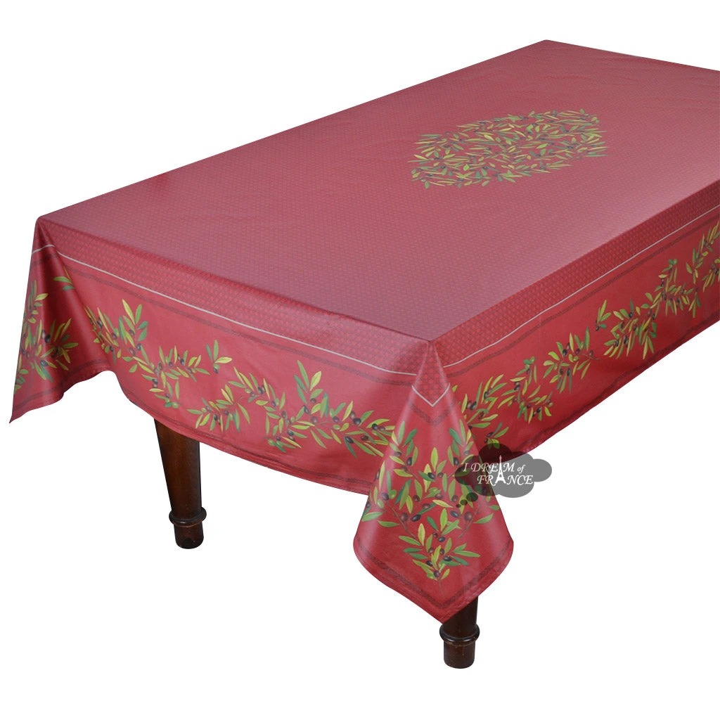 Table Linens 60x96" Rectangular Nyons Red Acrylic Coated Cotton Tablecloth By Tissus Toselli