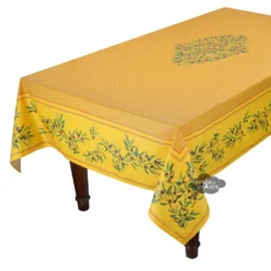 60x78" Rectangular Nyons Yellow Acrylic-Coated Cotton Tablecloth By Tissus Toselli Table Linens