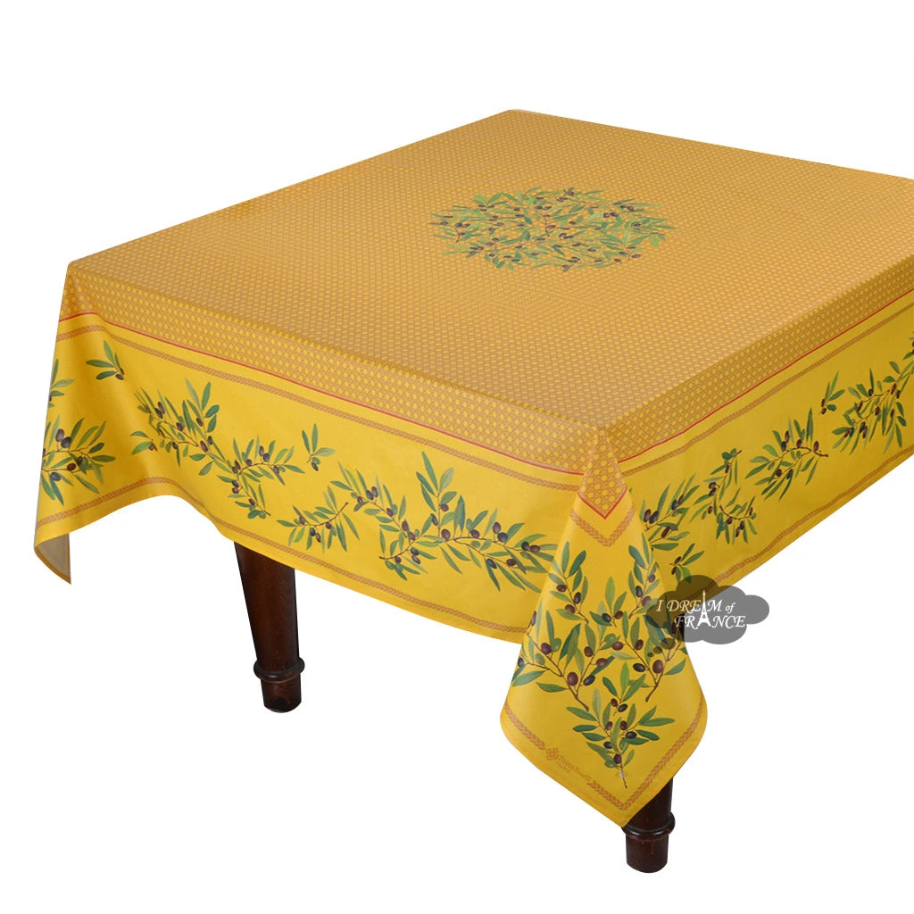 60" Square Nyons Yellow Acrylic-Coated Cotton Tablecloth By Tissus Toselli