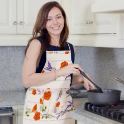 Poppies Cream Cotton Kitchen Apron By Tissus Toselli