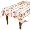 Table Linens 60x96" Striped Rectangular Poppies Cream Acrylic Coated Cotton Tablecloth By Tissus Toselli