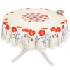 70" Round Poppies Cream Acrylic-Coated Cotton Tablecloth By Tissus Toselli Table Linens