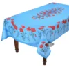 Table Linens 60x96" Rectangular Poppies Sky Blue Coated Cotton Tablecloth By Tissus Toselli