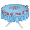 Table Linens 70" Round Poppies Sky Blue Acrylic-Coated Cotton Tablecloth By Tissus Toselli