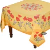 70" Square Poppies Yellow Acrylic-Coated Cotton Tablecloth By Tissus Toselli