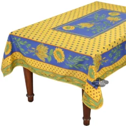 Provence Imports Table Linens Tournesol Blue/Yellow French Provencal Stain Resistant Polyester Tablecloth - 59x94"