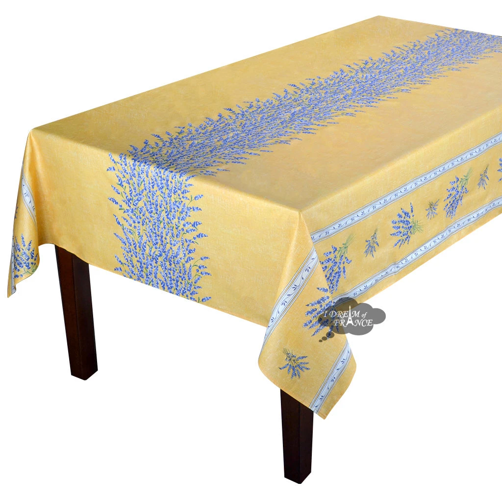 60x78" Rectangular Valensole Yellow Double Border Acrylic-Coated Cotton Tablecloth By L'Ensoleillade