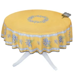 Table Linens 70" Round Valensole Yellow Acrylic-Coated Cotton Tablecloth By L'Ensoleillade