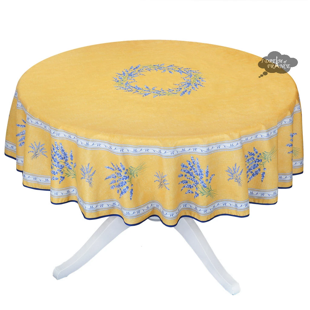 Table Linens 70" Round Valensole Yellow Acrylic-Coated Cotton Tablecloth By L'Ensoleillade