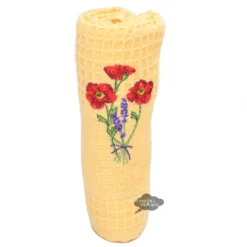 Poppies Yellow Waffle Weave Kitchen Towel By Tissus Toselli